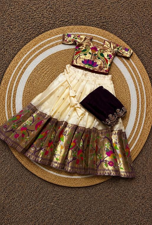 kids pure heavy paithani silk White Kids lehenga retailer in Hyderabad